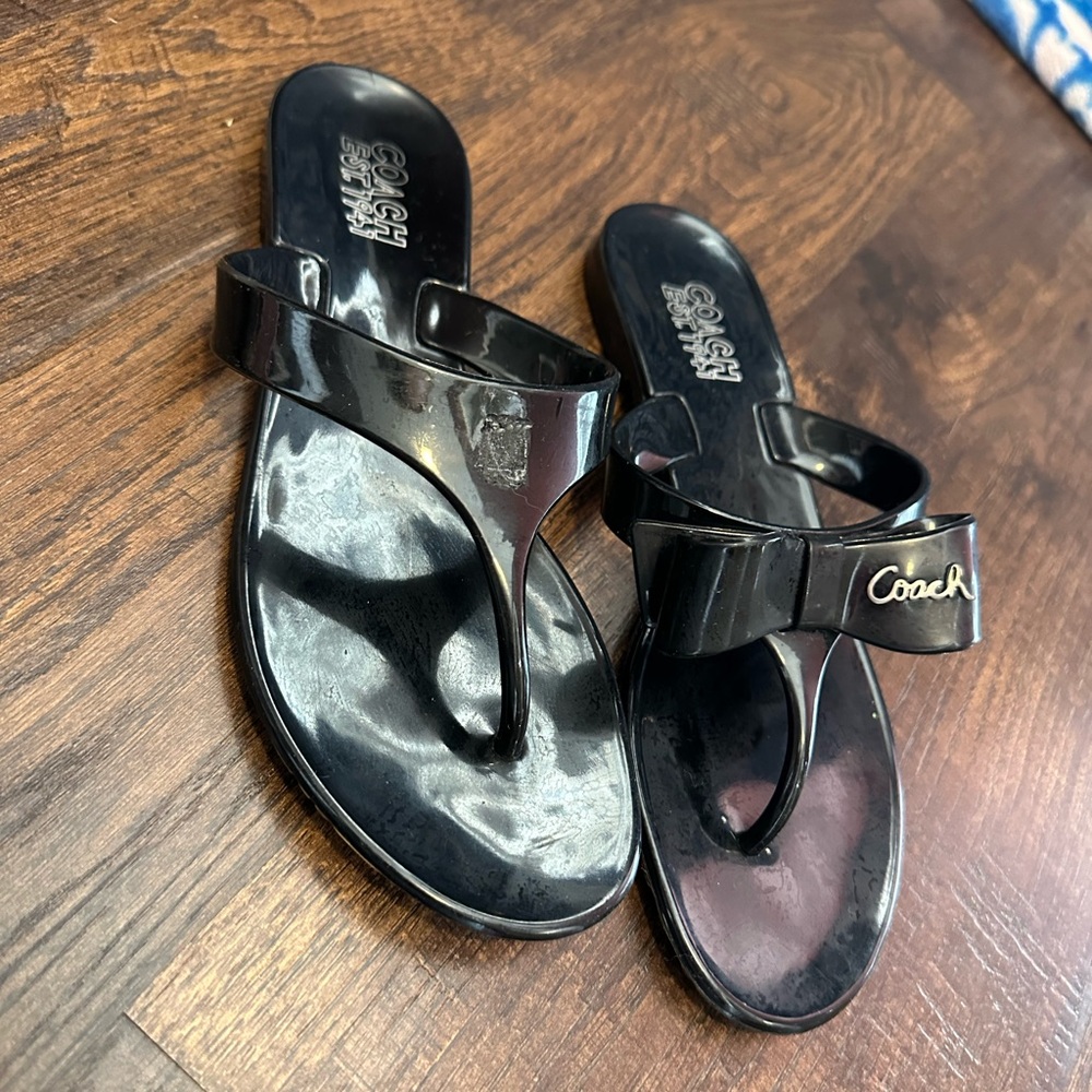 Coach Poppy Black Sandals Size 6 (One Bow Missing)